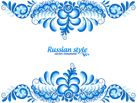 Blue vector border in Russian gzhel style isolated on white backgroundのイラスト素材