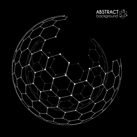 Vector hexagonal grid broken sphere isolated on black backgroundのイラスト素材