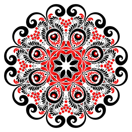Red and black colors curly ornate vector mandala isolated on white backgroundのイラスト素材