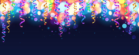 Dark blue holiday background with colorful shining bokeh and serpentineのイラスト素材
