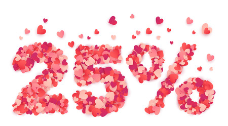 Valentines Day 25% Off discount signage made with hearts.のイラスト素材