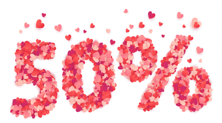 Valentines Day 50% Off discount signage made with hearts.のイラスト素材