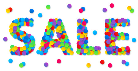 Big sale sign made from colorful confetti in white layout.のイラスト素材