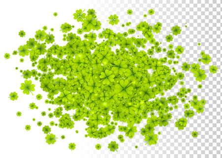 green four-leaf clovers cloud splash isolated on white and transparent gridのイラスト素材