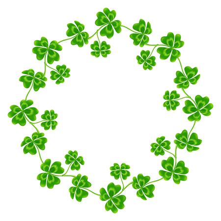 Four-leaf clovers vector round frame isolated on whiteのイラスト素材