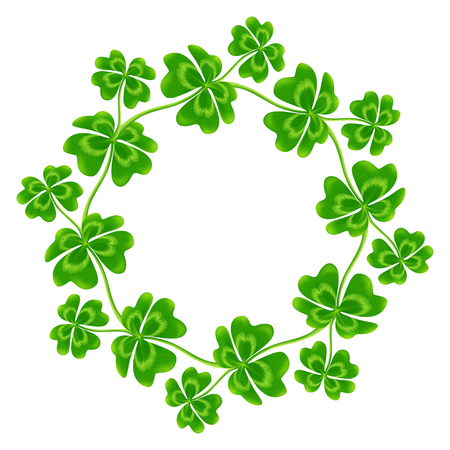 Four-leaf clovers vector round frameのイラスト素材
