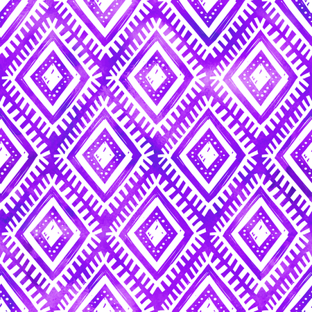 Vector hand drawn white ornament on violet watercolor backgroundのイラスト素材