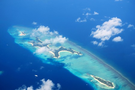 Maldives islands top view from airplaneの写真素材