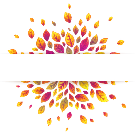 White paper stripe banner on red autumn leaves vector backgroundのイラスト素材