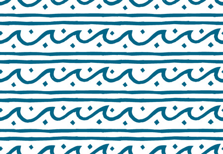 Hand drawn doodle style waves vector seamless patternのイラスト素材