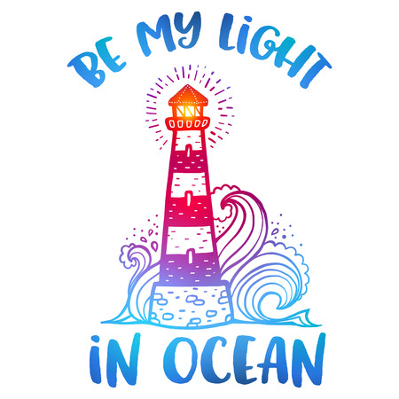 Hand drawn colorful doodle lighthouseのイラスト素材