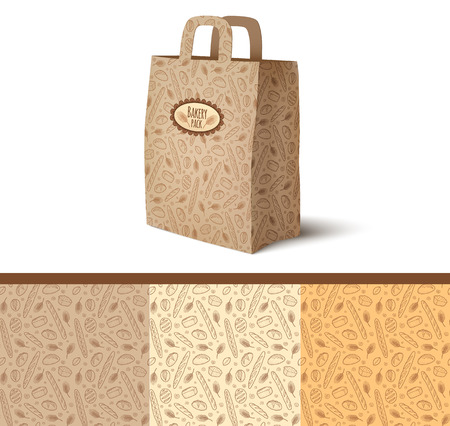 Vector paper bag mockup with set of bakery patternsのイラスト素材