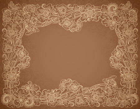 Vector vintage style chocolate colors lineart floral frameのイラスト素材