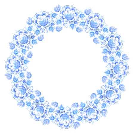 Blue vector floral round frame in watercolor style isolated on white backgroundのイラスト素材