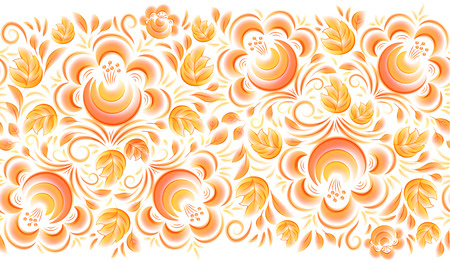 Orange watercolor style flowers vector seamless line pattern tileのイラスト素材