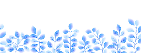 Blue vector watercolor style leaves border isolated on white backgroundのイラスト素材