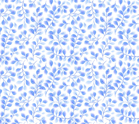Blue leaves branches in watercolor style on white background vector seamless patternのイラスト素材