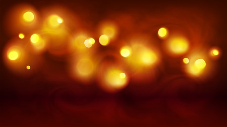 Yellow and orange magic bokeh lights in fog, vector holiday abstract background.のイラスト素材