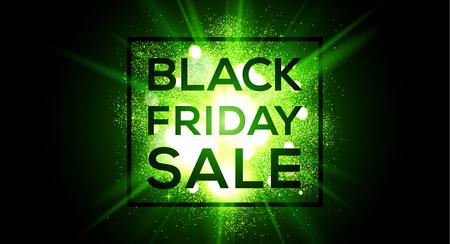 Black Friday sale vector wide banner on green flash background.のイラスト素材