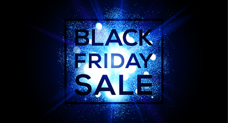 Black Friday Sale on blue flash explosion vector flyer template. Web site header horizontal banner.のイラスト素材