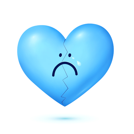 Sad face blue vector crying heart character isolated on white background.のイラスト素材
