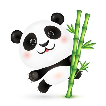 Cute vector panda on bamboo stickのイラスト素材
