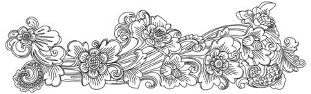 Traditional Balinese style decoration vector doodle floral ornament isolated on white backgroundのイラスト素材