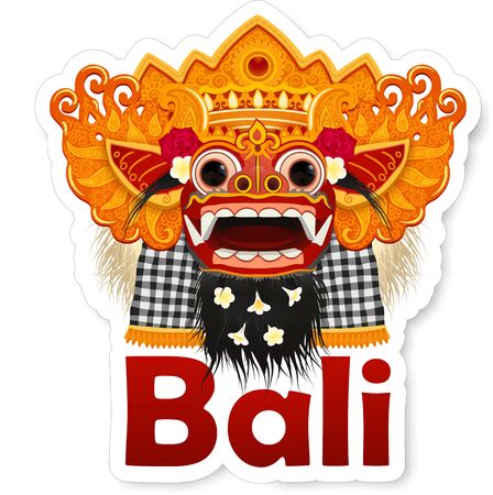 Traditional Balinese Barong mask illustration vector souvenir sticker template isolated on white backgroundのイラスト素材