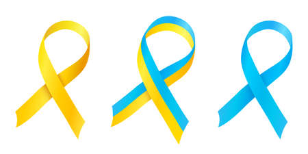 Set of vector yellow and blue ribbons as symbol of supporting Ukraineのイラスト素材
