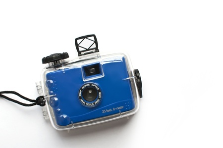 blue toy camera with housingの写真素材