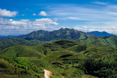 Beautiful landscape and many mountains. Surrounded vast forests. There are beautyful of the sky.の写真素材