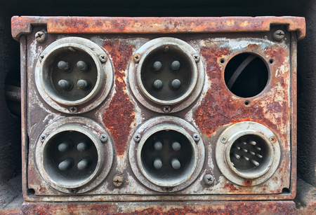 Close up view. The old connector plugs was unused and rusted densely.の写真素材