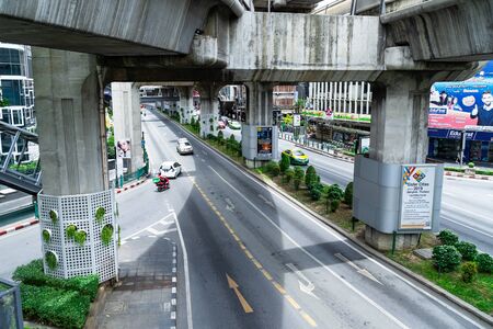Pathum Wan, Bangkok, Thailand-August 11.2019. Overhead and shade of railway. The capital center with...