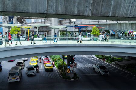 Pathum Wan, Bangkok, Thailand-August 11.2019. Overhead and shade. The capital center with many...