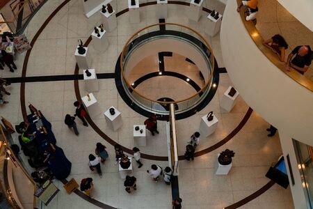 Bangkok Art and Culture Centre, Bangkok, Thailand-August 11.2019. Low light and top view of the interior design of the building spiral class. There is wide gap the ground to top end in middle.のeditorial素材