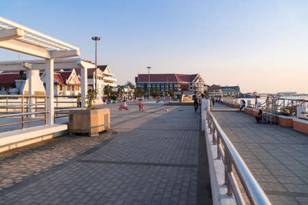 District office Pak Nam,Samut Prakan,Thailand-December 30.2019.Leading lines view. General people...