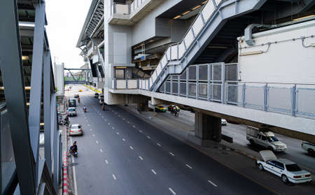 BTS Phraek Sa Station,Samut Prakan,Thailand-October 04.2020. Overhead and shade. There are traffic...