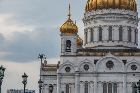 Fragment of the Cathedral of Christ the Savior. Spring. Moscow. Russiaの写真素材