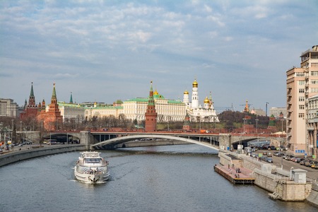 Moscow Kremlin and Moskva River in Moscow, Russia. Scenic view of central Moscow. Panorama of Moscow Kremlin.の写真素材