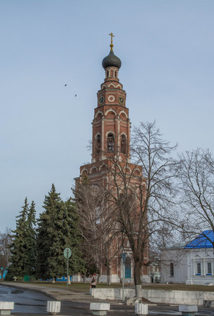 City Russian landscape with Orthodox Churches under blue cloudy sky in summer day.の写真素材