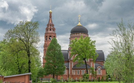 Russia, a monastery in Pavlovo-Posad in the spring against a background of clouds. Golden ring of Russia Pavlovsky Posad.の写真素材