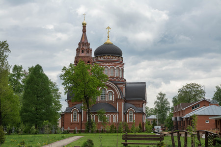 Russia, a monastery in Pavlovo-Posad in the spring against a background of clouds. Golden ring of Russia Pavlovsky Posad.の写真素材