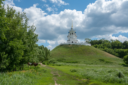 An ancient monastery standing on a high hill.の写真素材