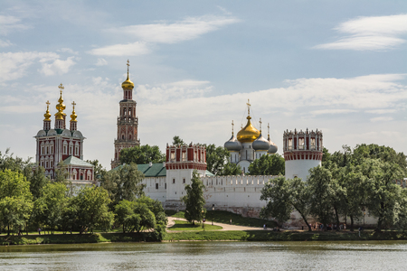 Novodevichy Convent, Bogoroditse-Smolensky Monastery Moscow. Fortress walls with towers, The siege Faceted tower.の写真素材