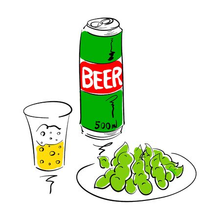 Vector cut illustration of canned beer and edamameのイラスト素材