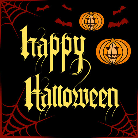A Happy Halloween greeting card on black background.のイラスト素材