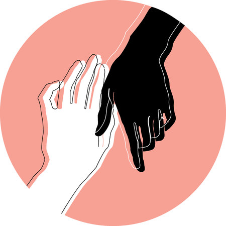 vector illustration black and white hands, touchingのイラスト素材