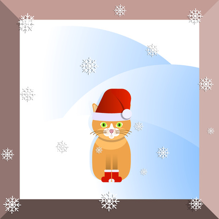 Vector illustration of cartoon cat sits on the snow.のイラスト素材