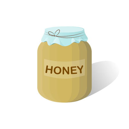 vector illustration:  a pot of honey with honeycomb on the on the white background のイラスト素材