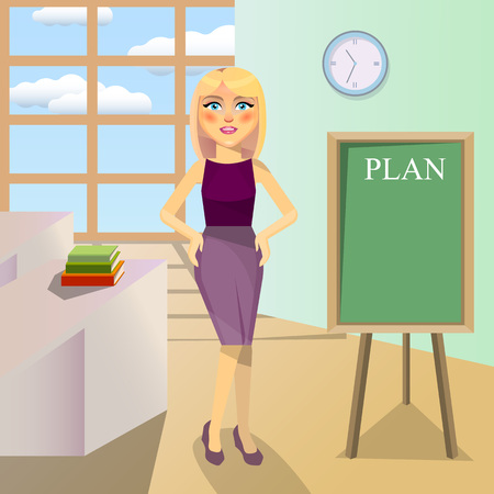 vector illustration: woman in the office, planのイラスト素材